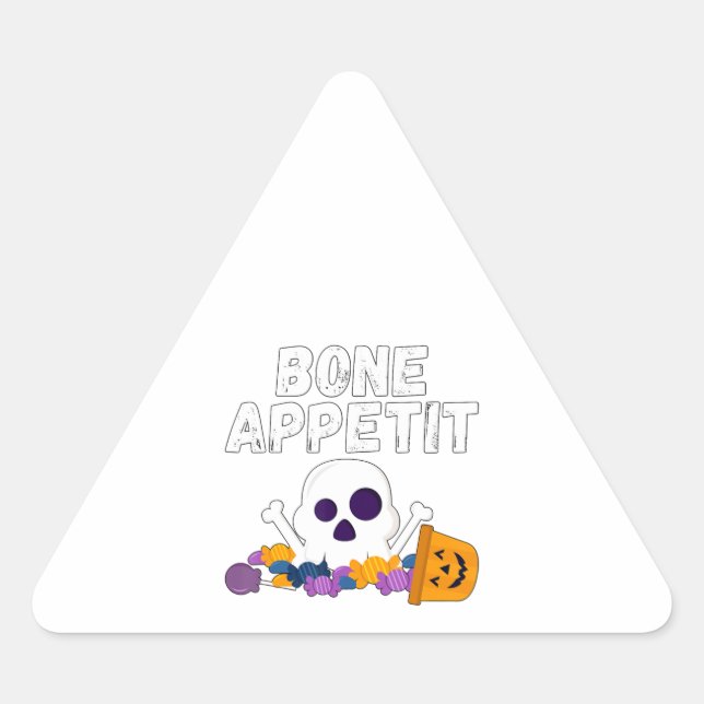 Funny Chef Pun Bone Appetit Halloween Candy Triangle Sticker (Front)