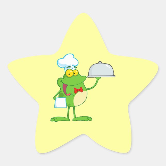 funny chef waiter froggy frog serving food star sticker (Front)