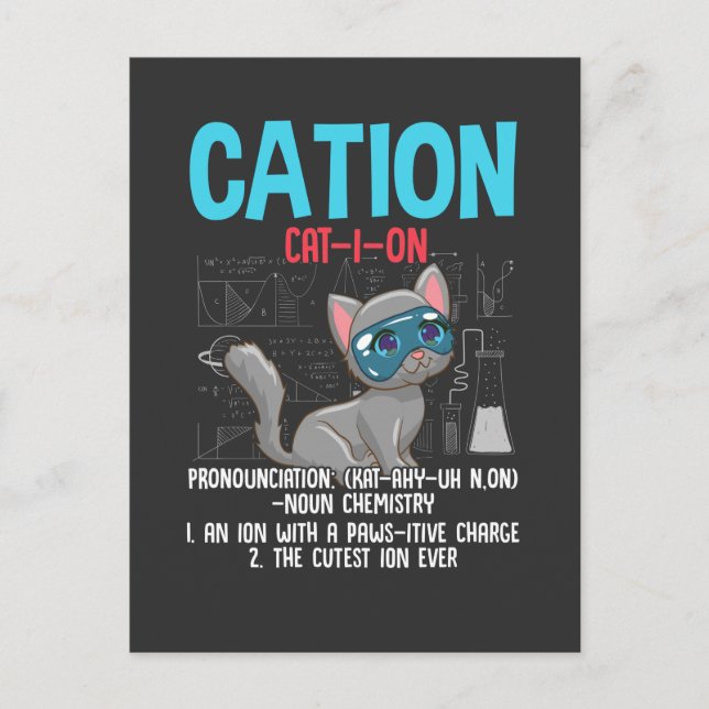 Funny Chemistry Scientist Cation Element Cat Lover Postcard (Front)