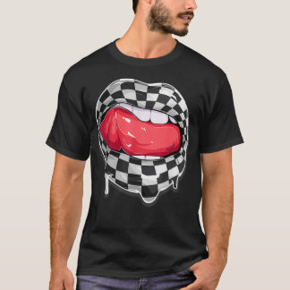 Funny Chequered Black White Lip Cute Chequerboard T-Shirt