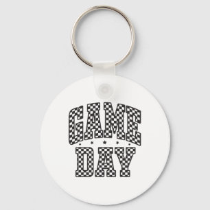 Funny Chequered Game Day Footll Black White Gift W Key Ring