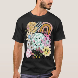 Funny Chequered Happy Smiling Smile Face Daisy Flo T-Shirt