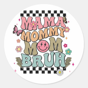 Funny Chequered Mama Flowers Mother’s Day Cute Mum Classic Round Sticker