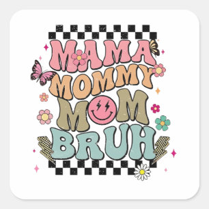 Funny Chequered Mama Flowers Mother’s Day Cute Mum Square Sticker