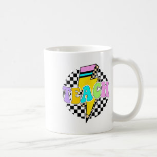 Funny Chequered Teach Pencil Bolt Back To School T Coffee Mug