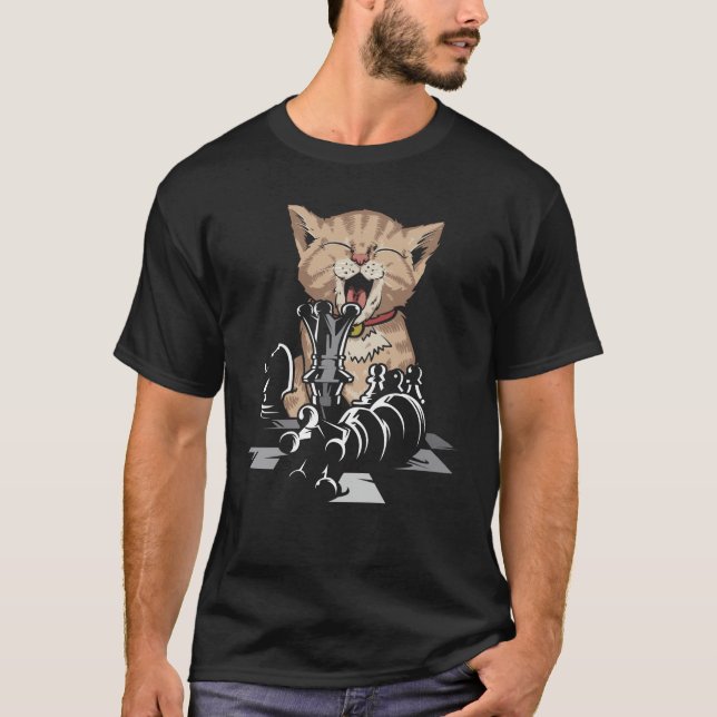 Funny Chess and Cat Lover Chessboard T-Shirt (Front)