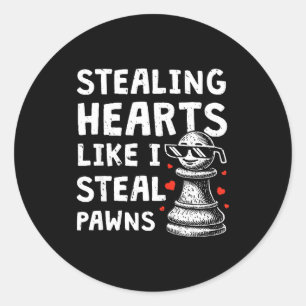 Funny chess valentines day stealing heart like classic round sticker