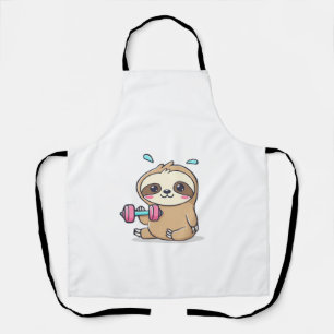 Funny Chibi Sloth Workout Cute Kawaii Gym Cartoon Apron