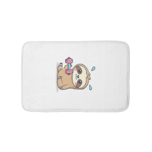 Funny Chibi Sloth Workout Cute Kawaii Gym Cartoon Bath Mat