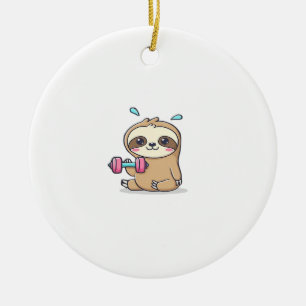 Funny Chibi Sloth Workout Cute Kawaii Gym Cartoon Ceramic Ornament