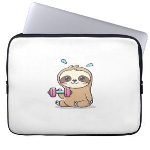 Funny Chibi Sloth Workout  Cute Kawaii Gym Cartoon Laptop Sleeve