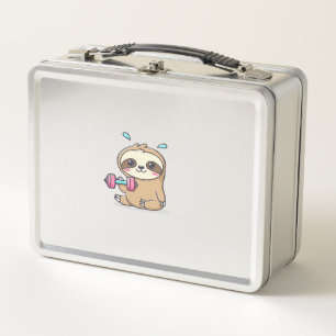Funny Chibi Sloth Workout Cute Kawaii Gym Cartoon Metal Lunch Box
