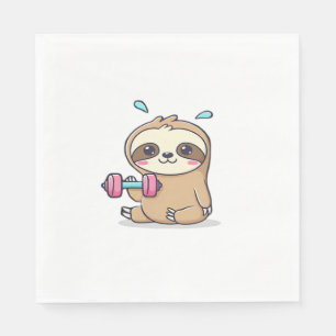 Funny Chibi Sloth Workout Cute Kawaii Gym Cartoon Napkin