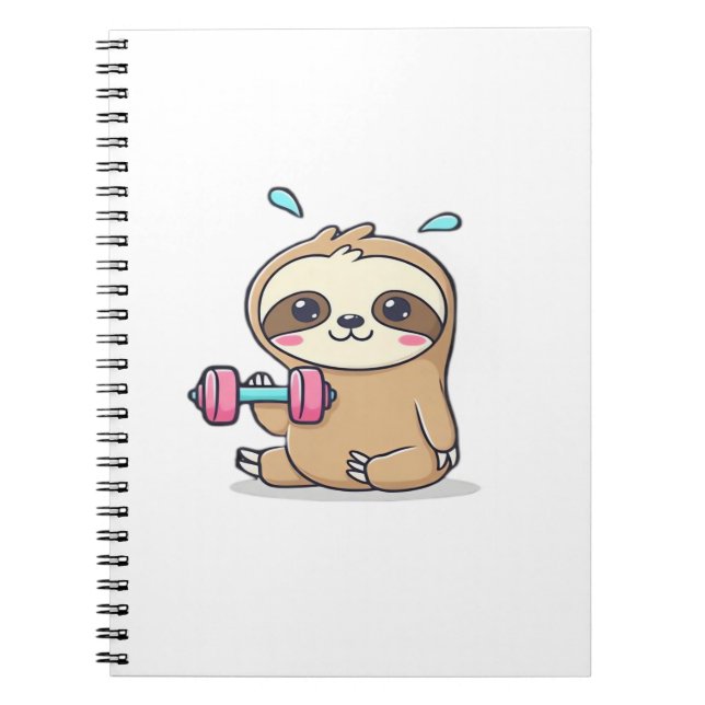 Funny Chibi Sloth Workout  Cute Kawaii Gym Cartoon Notebook (Front)