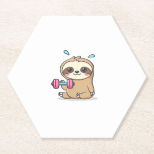 Funny Chibi Sloth Workout Cute Kawaii Gym Cartoon Paper Coaster