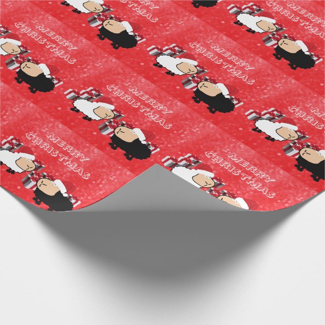 Funny chic Christmas Santa cartoon sheep Wrapping Paper (Corner)
