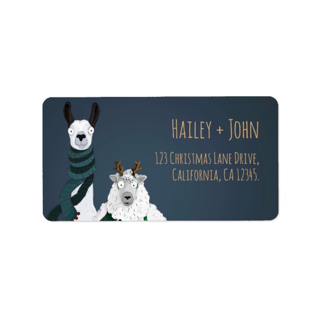 Funny Chic Festive Llama & Sheep Return Address Label (Front)