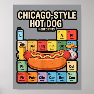Funny Chicago Style Hot Dog Periodic Dinner Table Poster