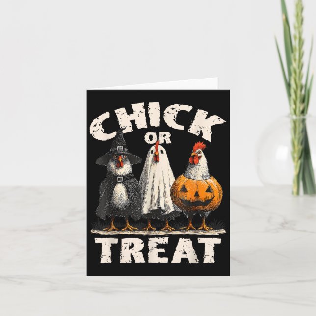 Funny Chick Or Treat Chickens Ghost Witchy Hallowe Card (Front)