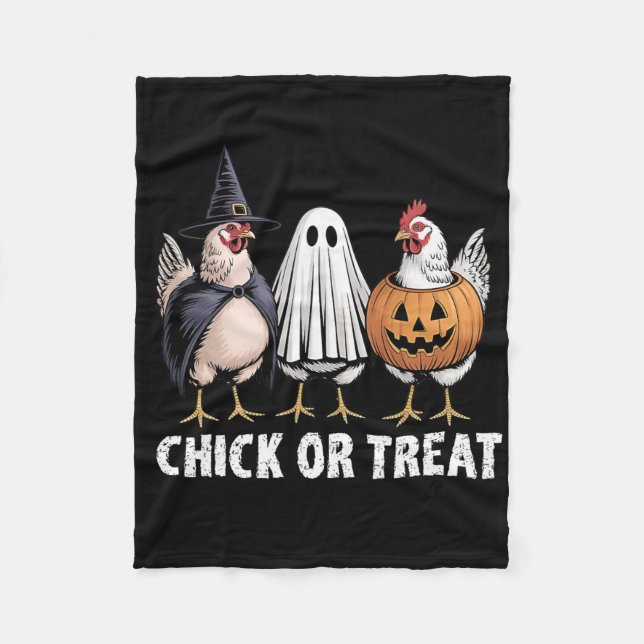 Funny Chick Or Treat Chickens Ghost Witchy Hallowe Fleece Blanket (Front)