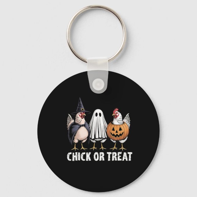 Funny Chick Or Treat Chickens Ghost Witchy Hallowe Key Ring (Front)
