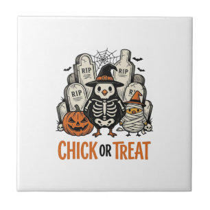 Funny Chick Or Treat Halloween Chicken Graphic_1 Ceramic Tile