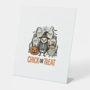 Funny Chick Or Treat Halloween Chicken Graphic_1 Pedestal Sign