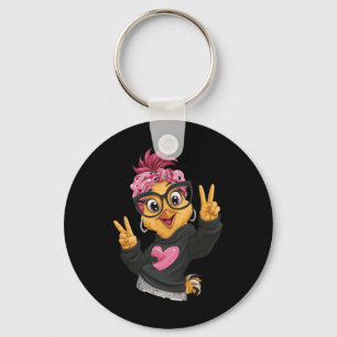 Funny Chick With Gles Double Peace Sign Hipster Bi Key Ring