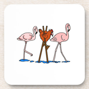 Funny Chicken and Flamingos Coaster