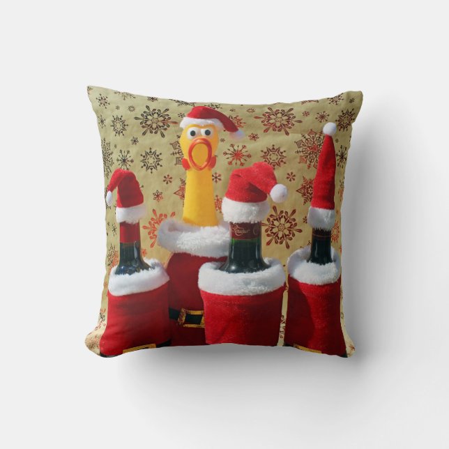 Funny Chicken and Wine Christmas Pillow! Cushion (Front)