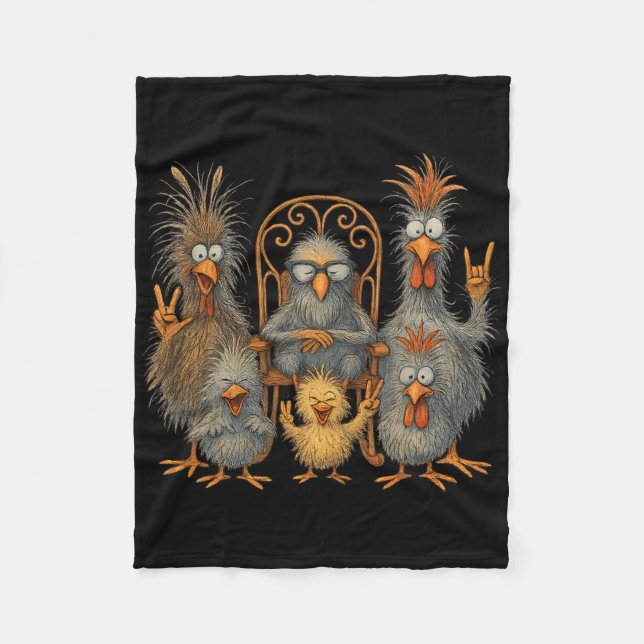 Funny Chicken Art Colourful Eagerlys Crazy Chicken Fleece Blanket (Front)
