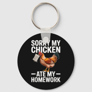 Funny Chicken Ate My Homework School Joke Key Ring
