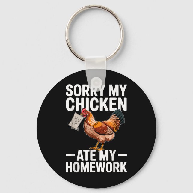 Funny Chicken Ate My Homework School Joke  Key Ring (Front)