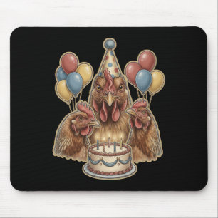 Funny Chicken Birthday Party Hat Cake Farm Animal Mouse Pad