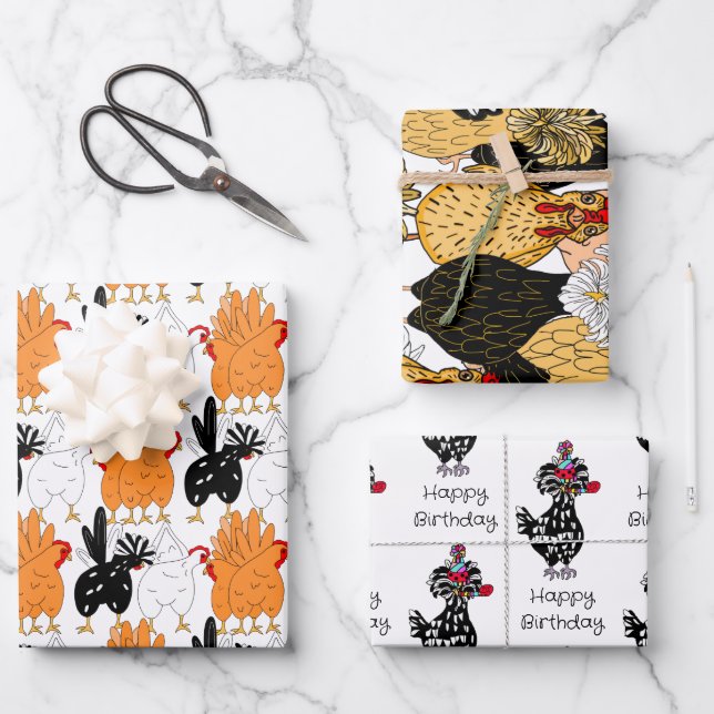 Funny Chicken Birthday  Wrapping Paper Sheet (Front)