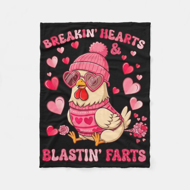 Funny Chicken Breaking Hearts Blasting Farts Valen Fleece Blanket (Front)