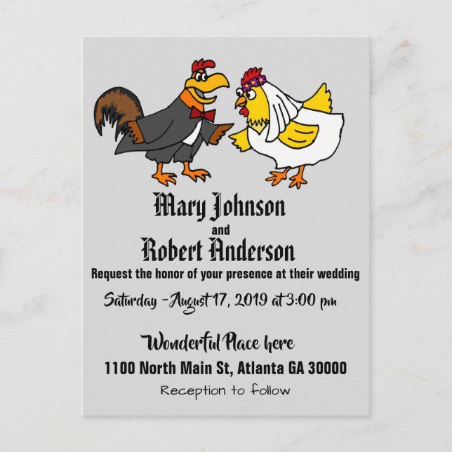 Funny Chicken Bride and Groom Wedding Invitation (Front)