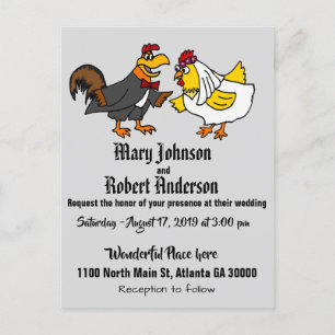 Funny Chicken Bride and Groom Wedding Invitation Postcard