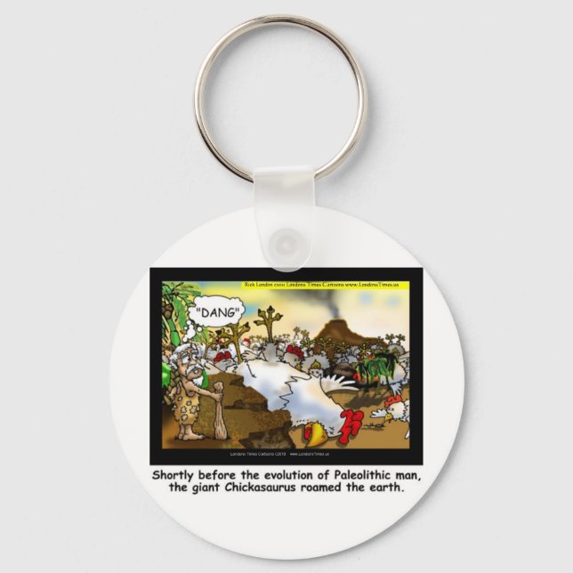 Funny Chicken (Chickasaurus) Tees Mugs Cards Etc Key Ring (Front)