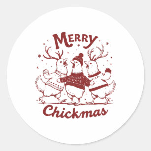Funny Chicken Christmas Farm Animal Cute Xmas Merr Classic Round Sticker