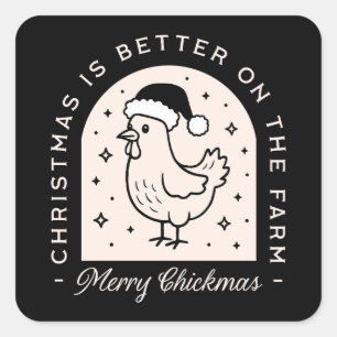Funny chicken Christmas farm puns whimsical black Square Sticker