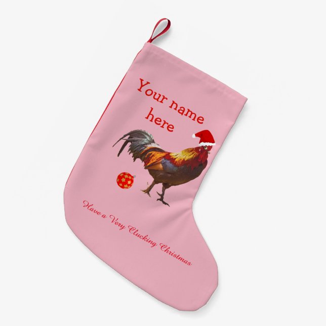 Funny Chicken Christmas Greeting Small Christmas Stocking (Front (Hanging))