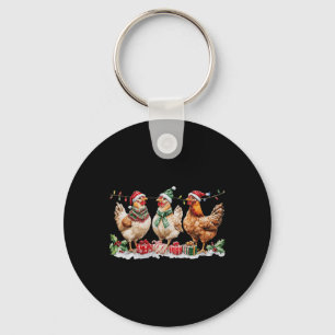 Funny Chicken Christmas Hat Lights Farm Animal Cut Key Ring