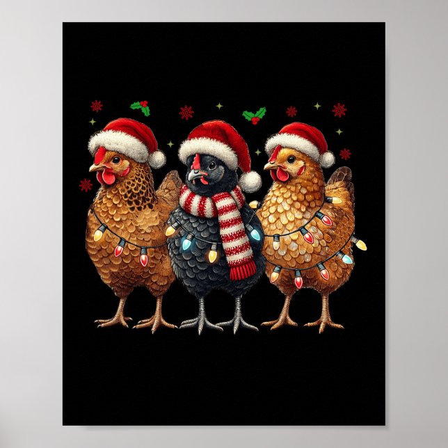 Funny Chicken Christmas Lights Animal Farmer Xmas  Poster (Front)