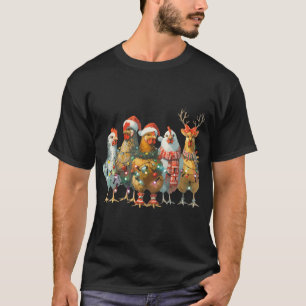 Funny Chicken Christmas Lights Farm Animal Cute T-Shirt