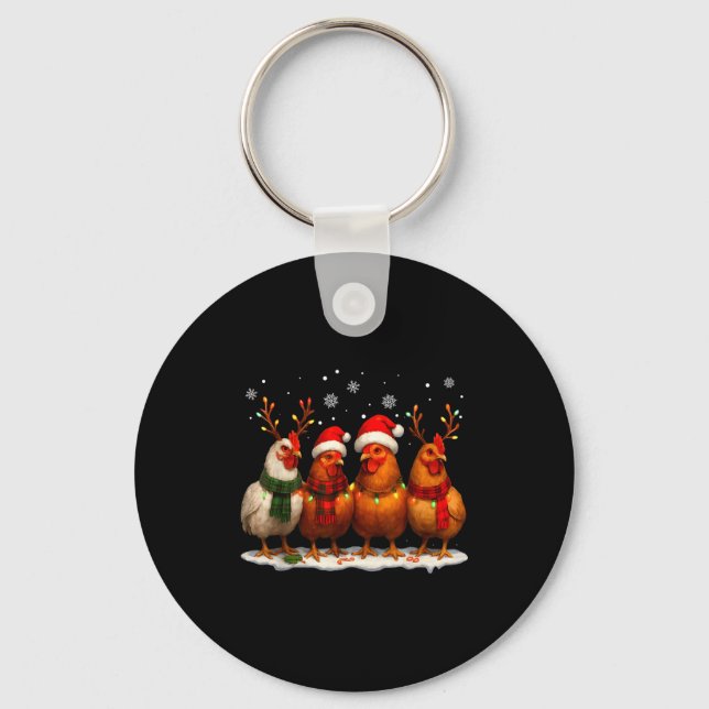 Funny Chicken Christmas Lights Farm Animal Cute Xm Key Ring (Front)