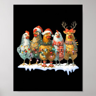 Funny Chicken Christmas Lights Farm Animal Cute Xm Poster