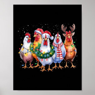 Funny Chicken Christmas Lights Farm Animal Cute Xm Poster