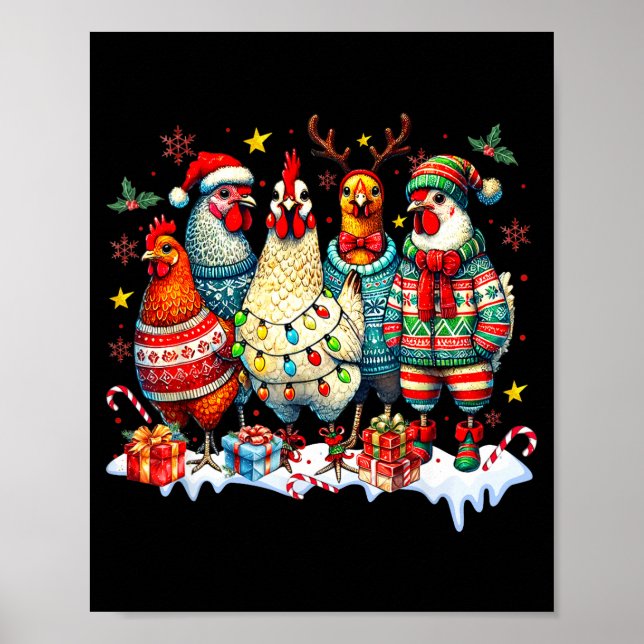 Funny Chicken Christmas Lights Farm Animal Cute Xm Poster (Front)