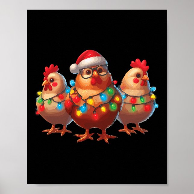Funny Chicken Christmas Lights Farm Animal Cute Xm Poster (Front)